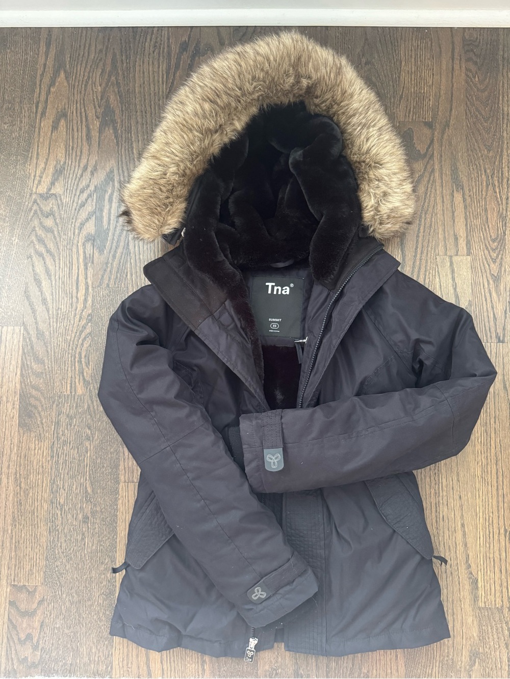 TNA Black Parka with Faux Fur Trim Hood
